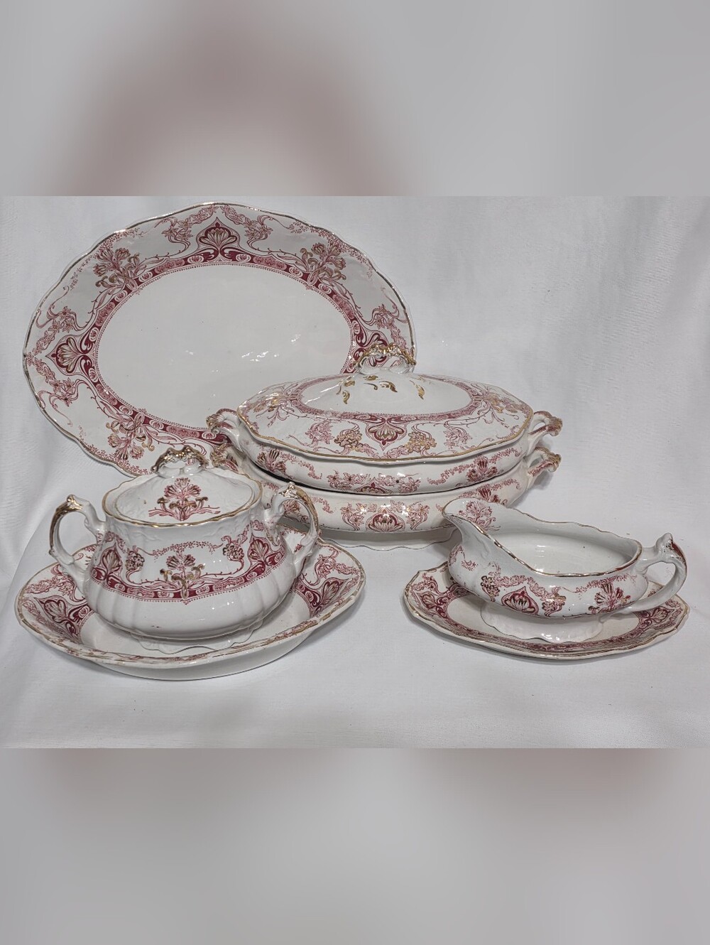 Vintage Rare Samuel Radford English Semi-Porcelain Gold Rose White Serving Set